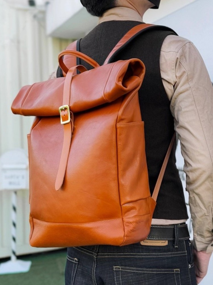 Large Capacity Mens Genuine Le - Leather Backpack Vintage のレビューと価格
