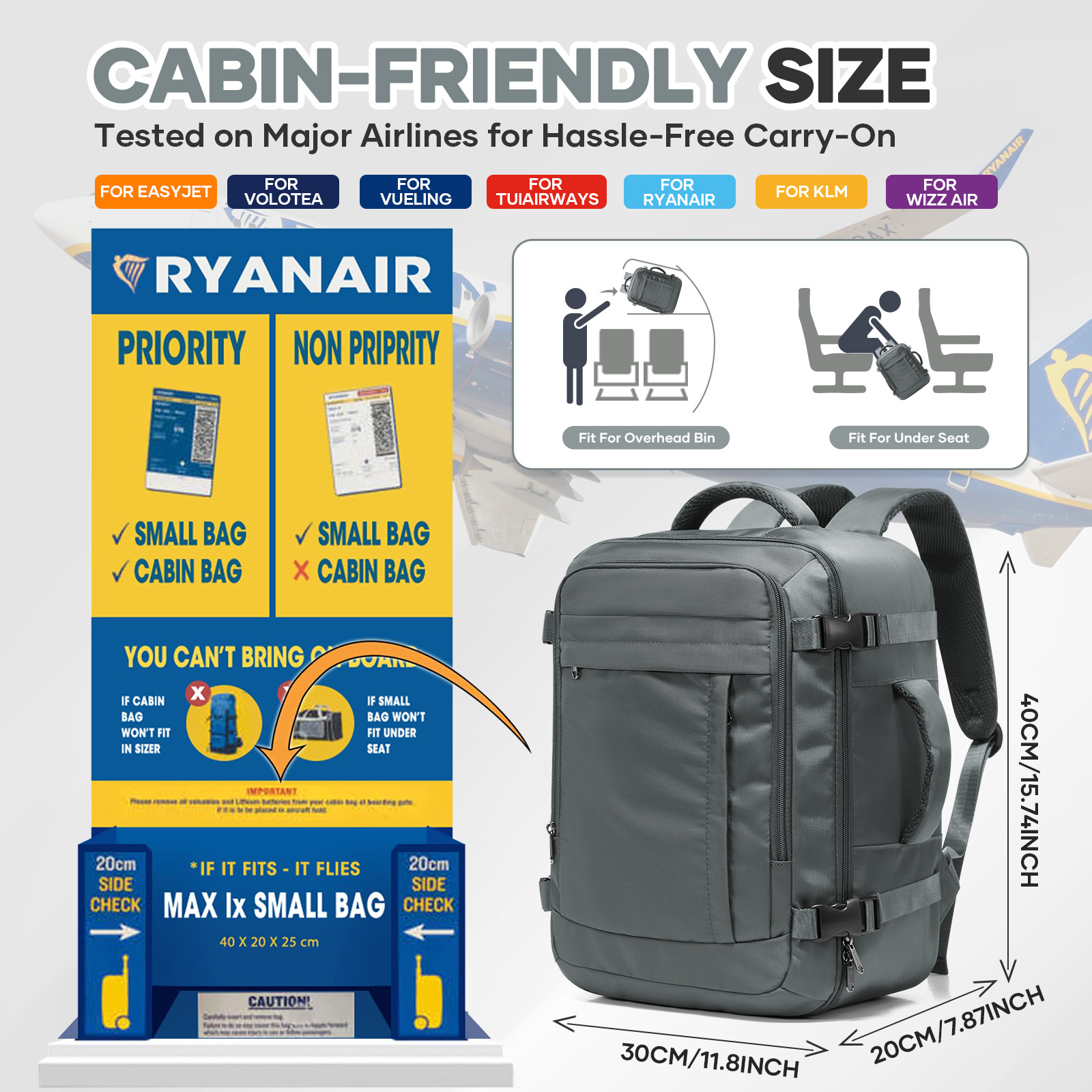 Ryanair Cabin Bags 40x30x20 Un - Canvas Backpack Casual のレビューと価格