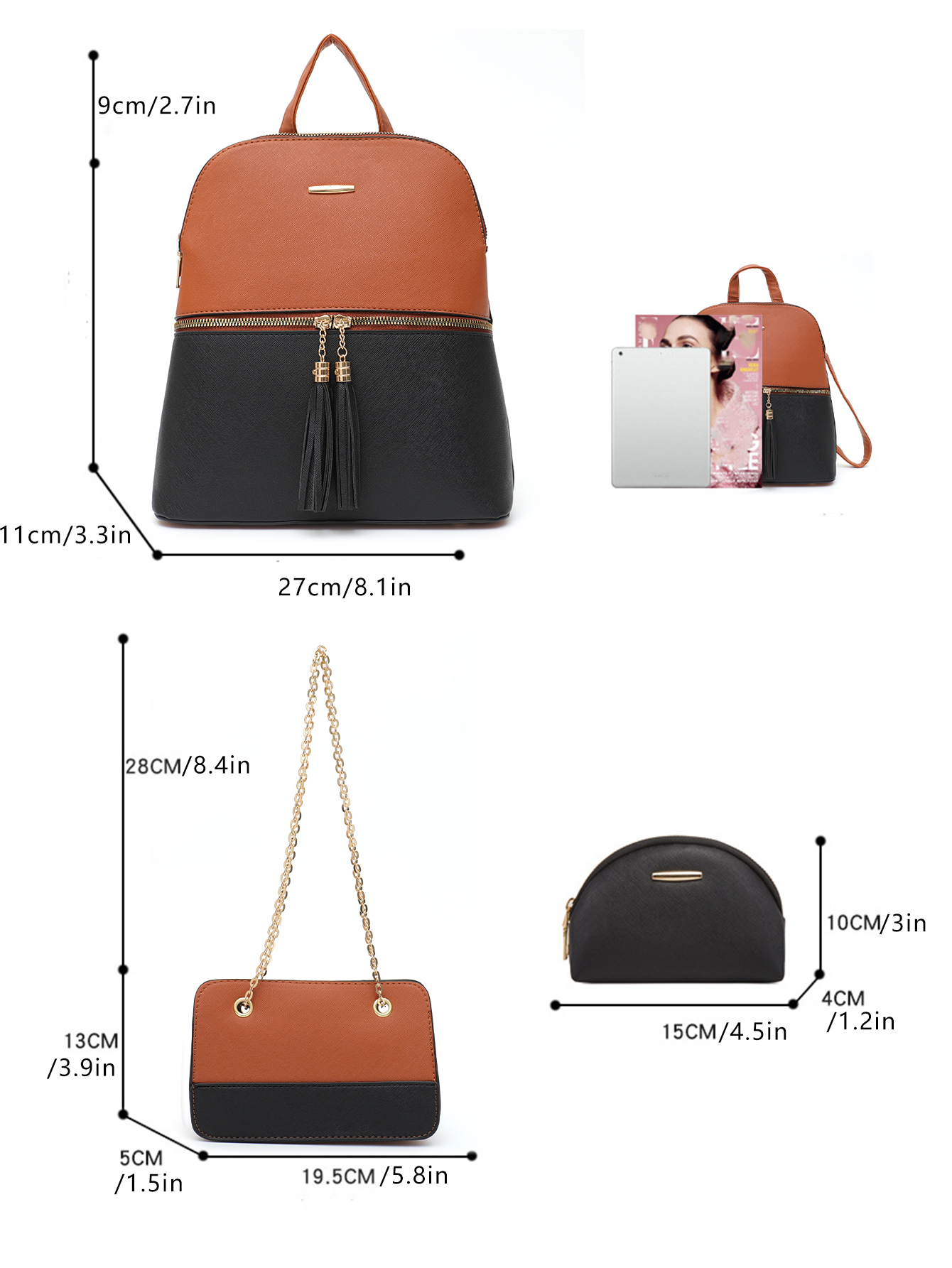 4 PCS Bags Set Women's Fashion - Mini Backpack Purse のレビューと価格