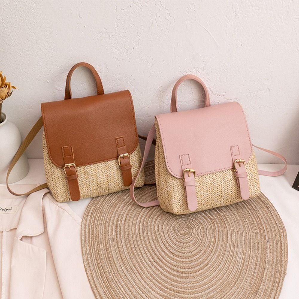 Fashion PU Leather Straw Backp - Leather Backpack Vintage のレビューと価格